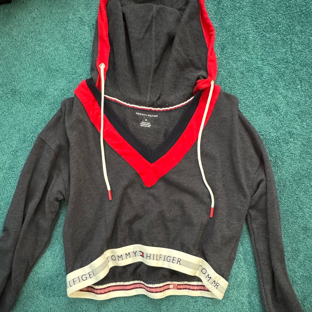 Tommy Hilfiger Women's Gray and Red Hoodie Sweater